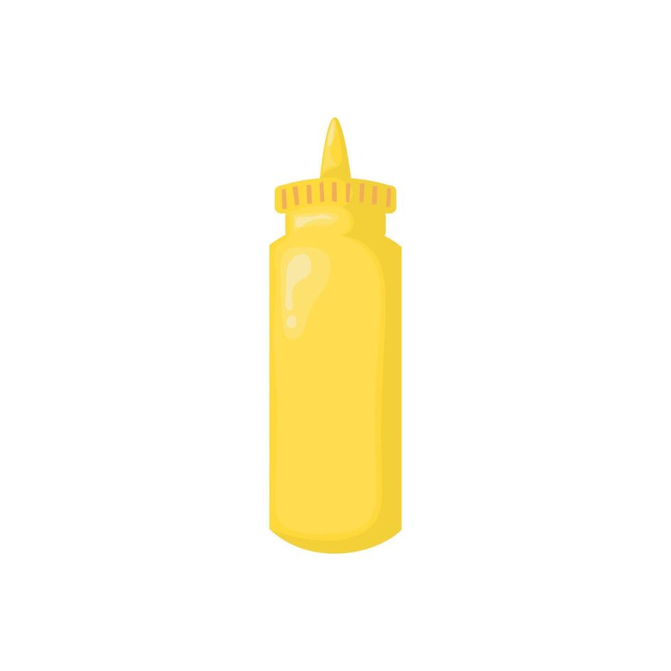 Mustard bottle clipart in cartoon style. Color icon for food. In hand-drawn style. Stock isolated image on a white background. vector