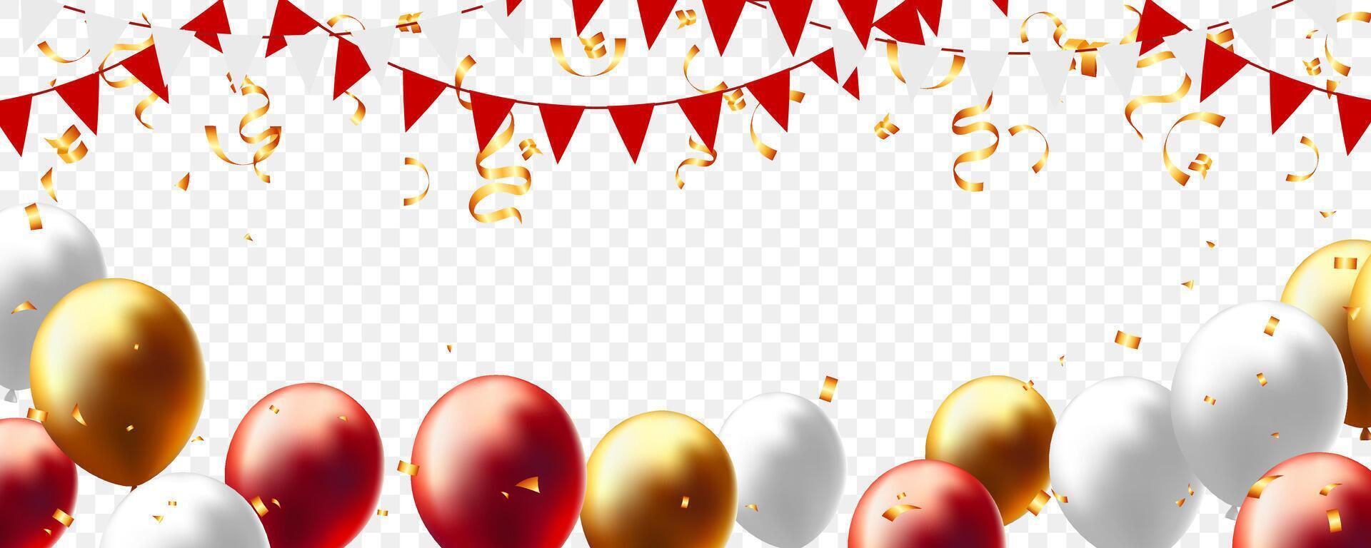 Frame background celebration with garland flag, confetti and helium balloons vector