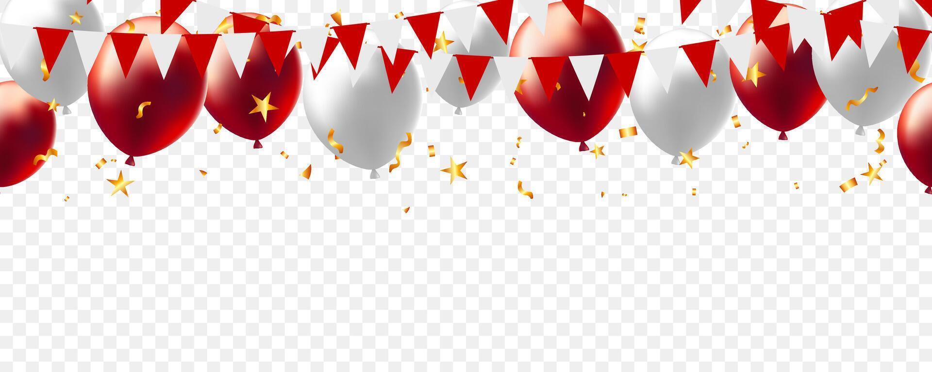 Happy Valentine Day poster or voucher design with balloons, triangle pennants chain and confetti vector