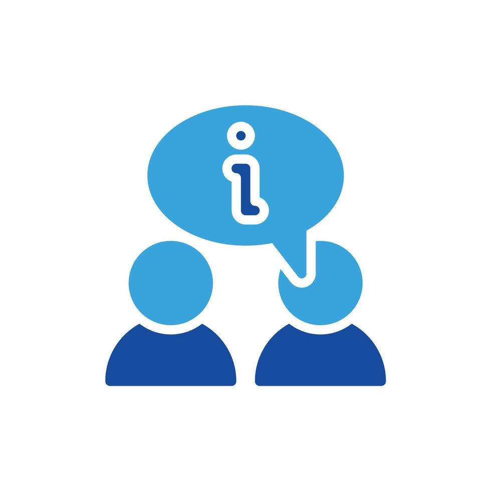 a blue icon with two people talking and a speech bubble vector