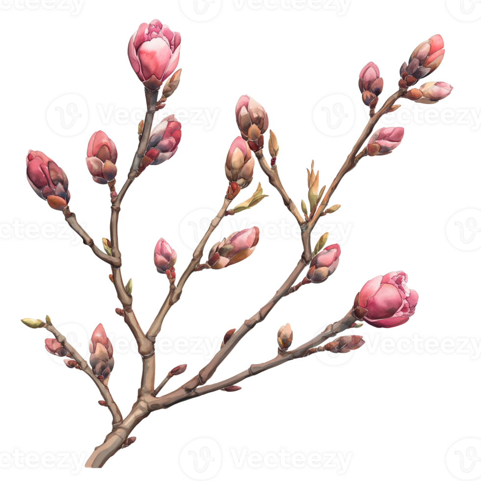 Watercolor painted of branch with buds isolated on transparent background png