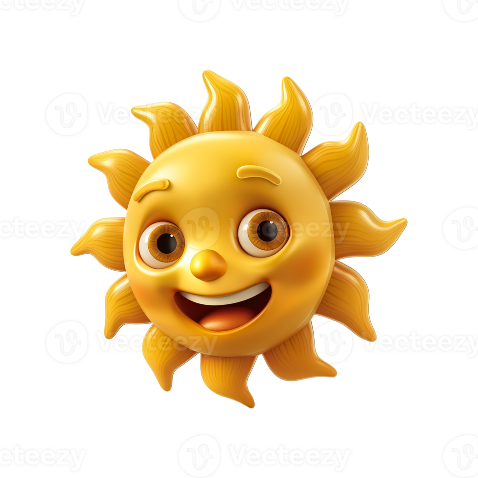 smiling cartoon sun character illustration isolated on transparent background png