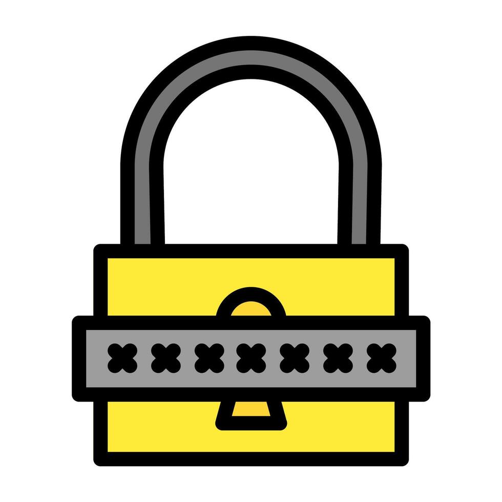 a yellow padlock with a black key on it vector