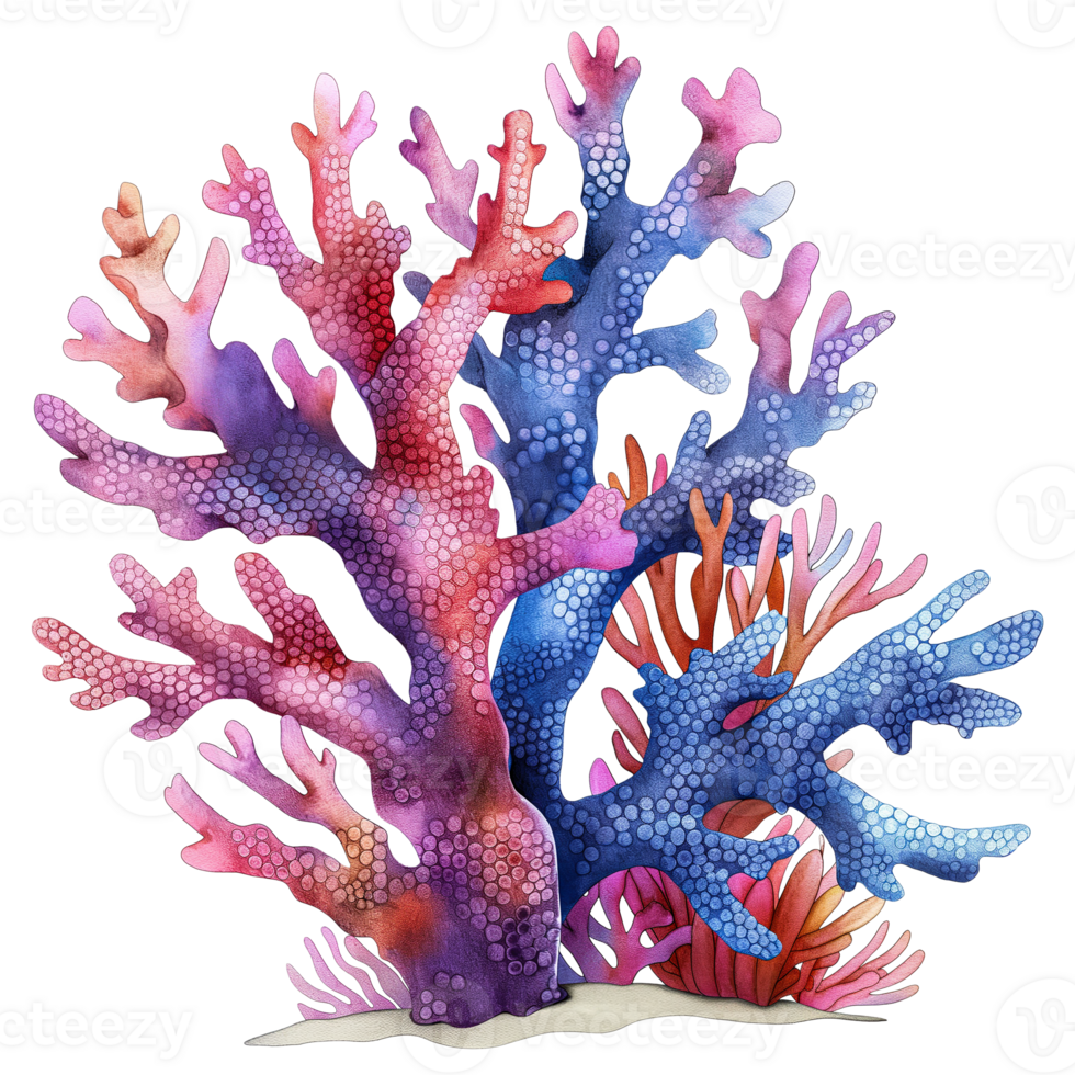 coral hand drawing watercolor painting isolated on transparent background. png