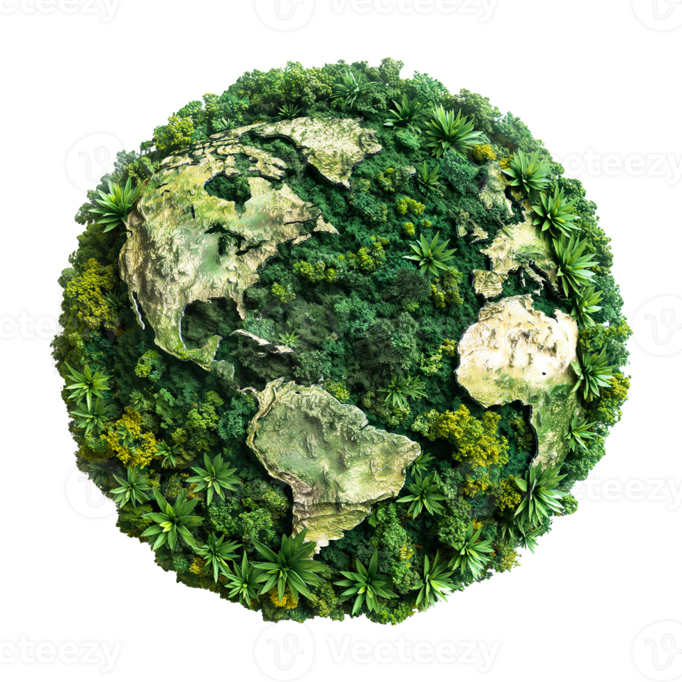 Green plant in Planet Earth shape isolated on transparent background. png