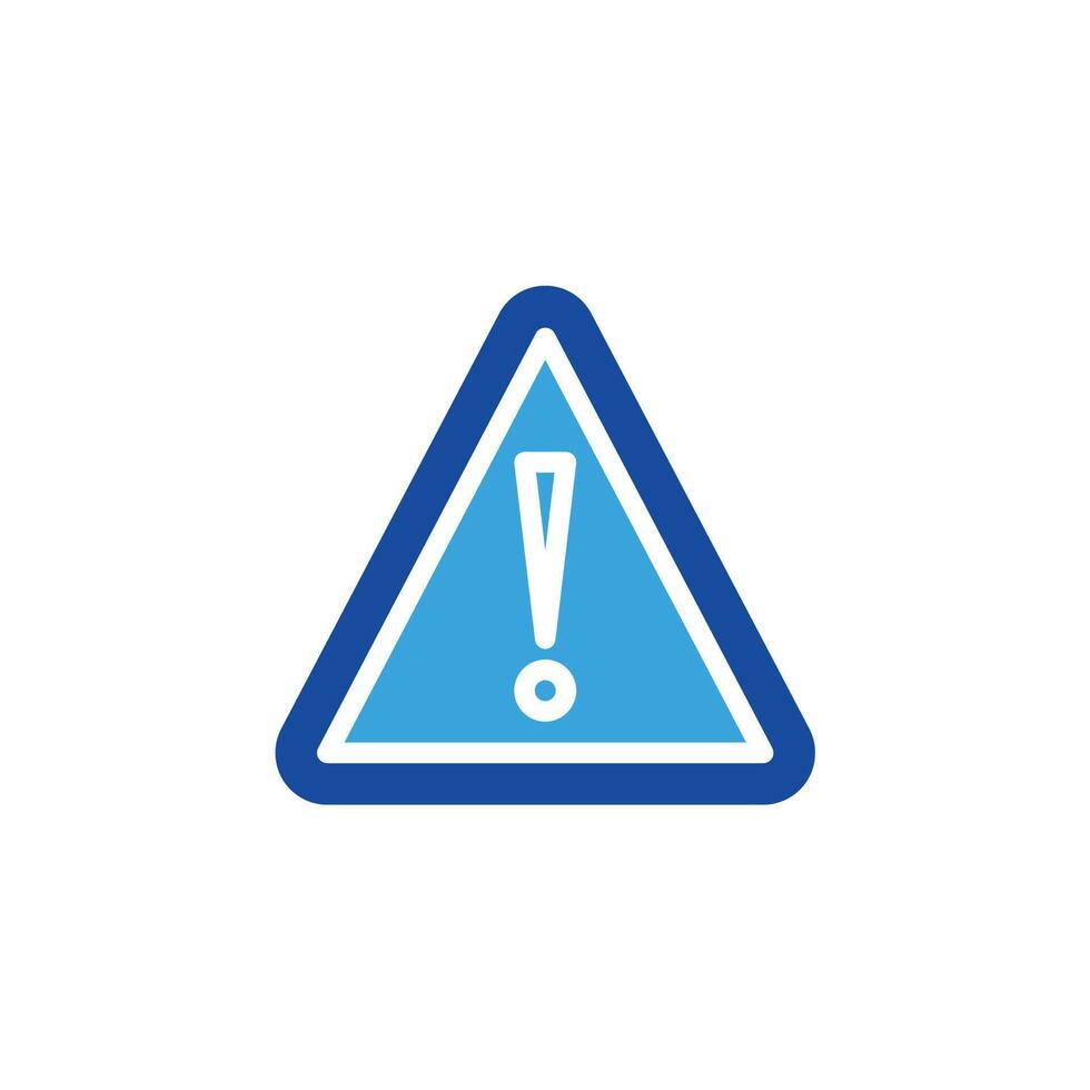 a blue and white warning triangle icon vector