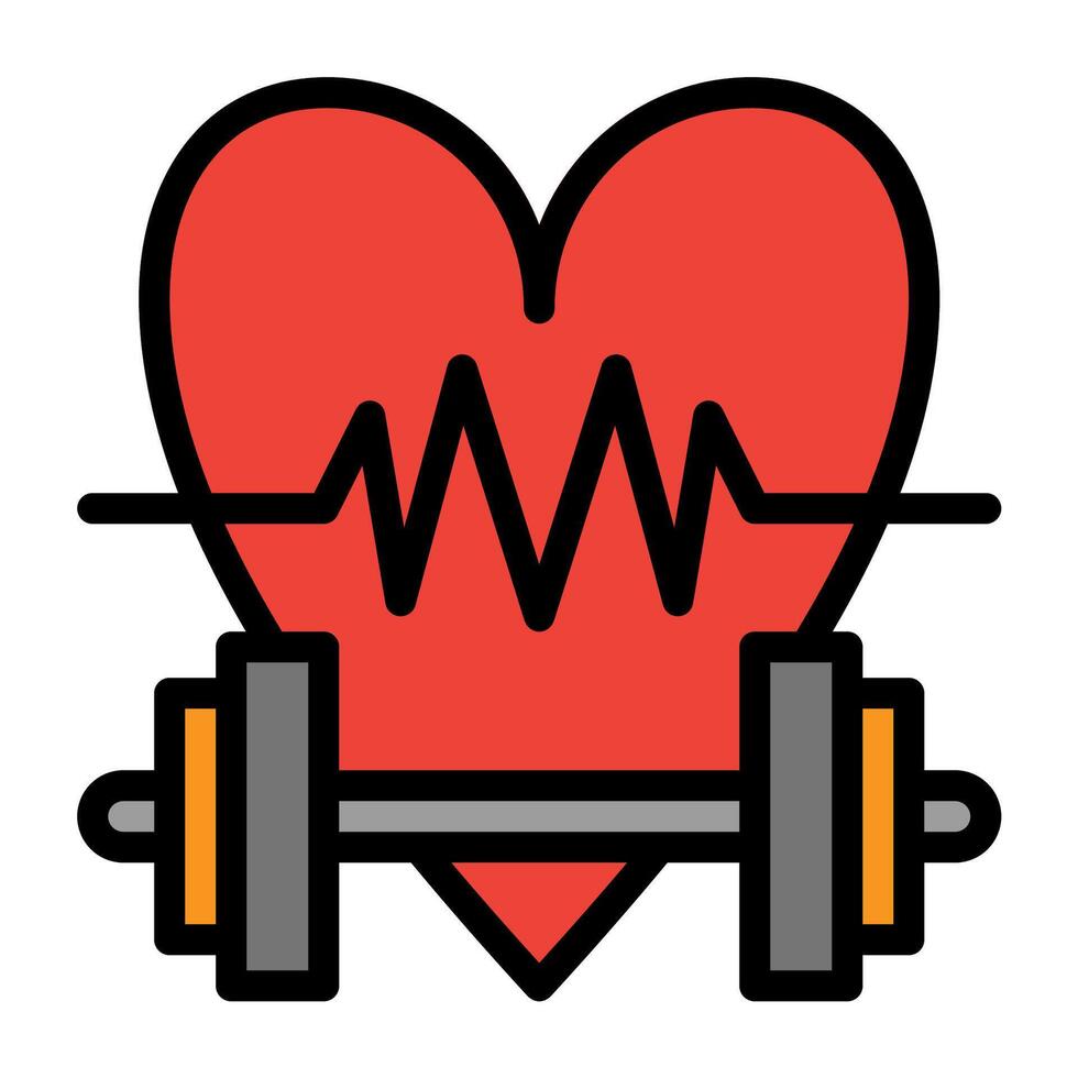 heart and barbell icon with heartbeat vector