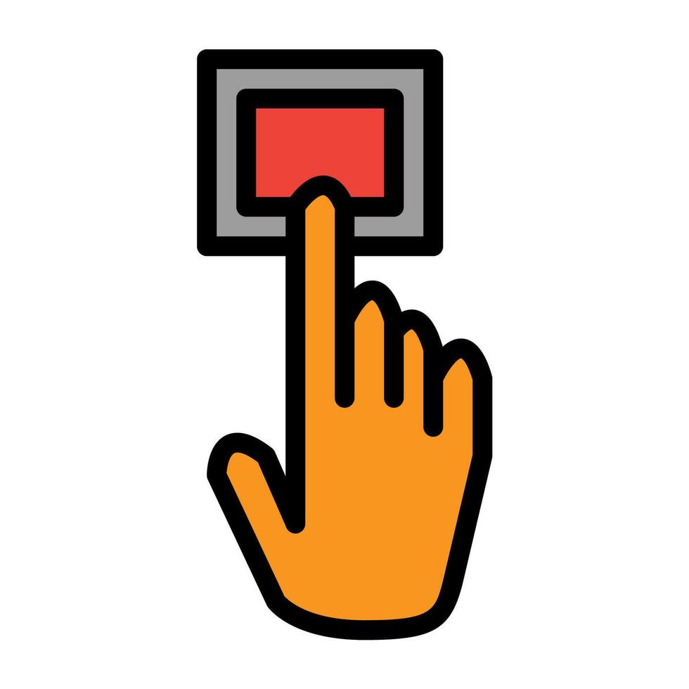 un mano prensado un botón en un computadora pantalla vector