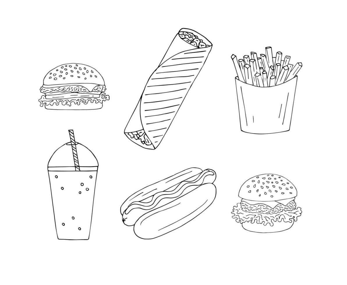 Set of hand drawn sketch fast food vector