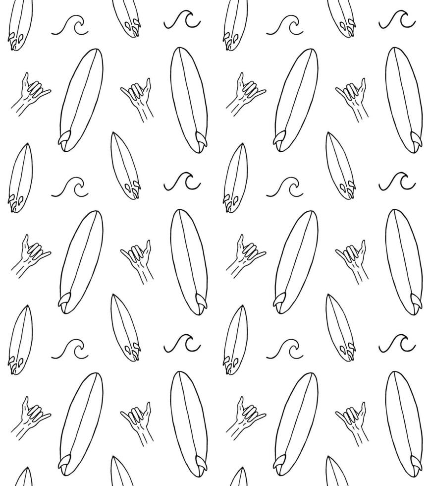 Seamless pattern of doodle sketch surf wave vector
