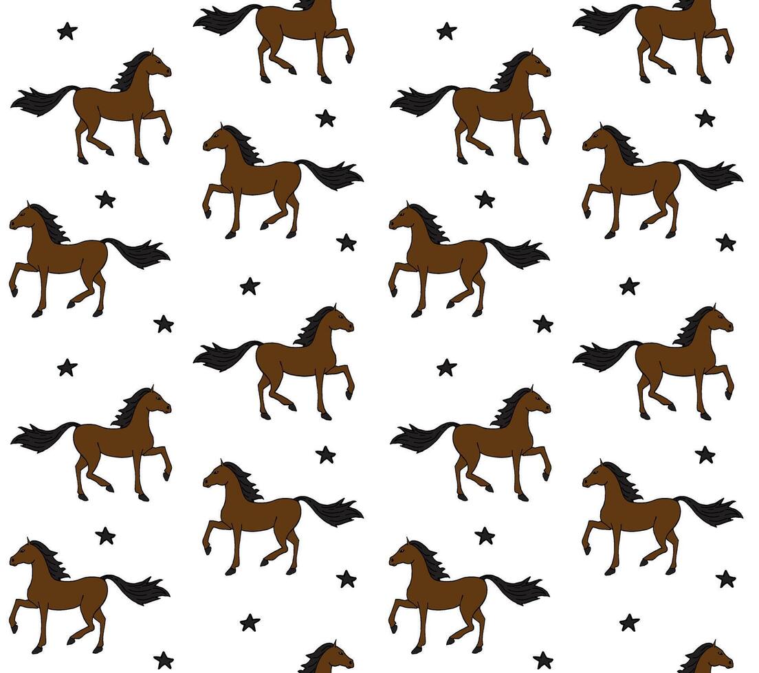 Seamless pattern of hand drawn horses vector