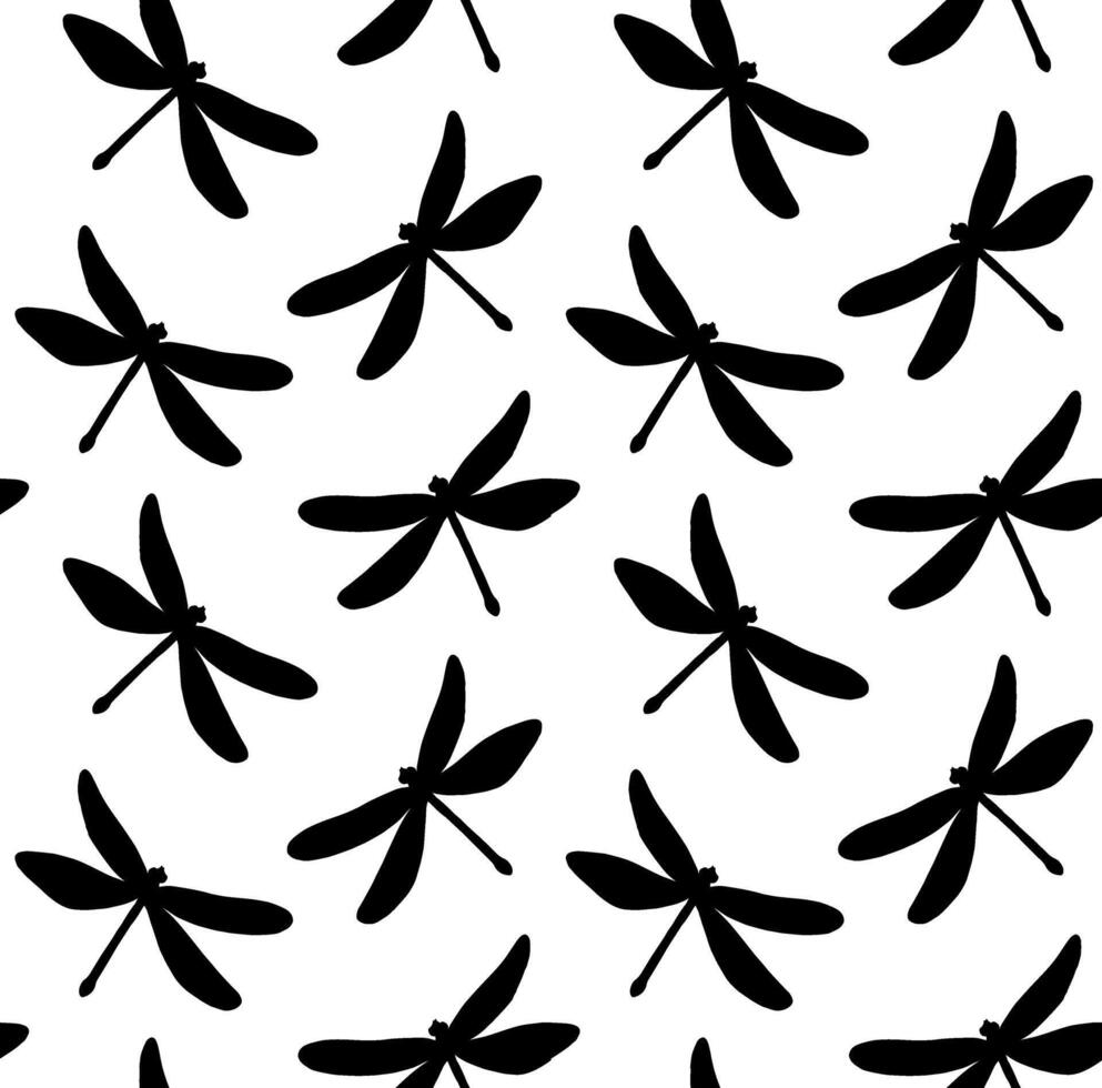 Seamless pattern of sketch dragonfly vector