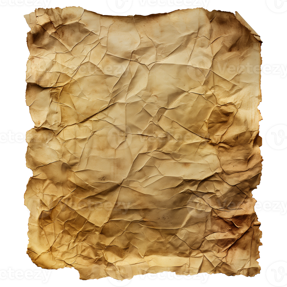 old vintage paper texture crumpled isolated on transparent background png