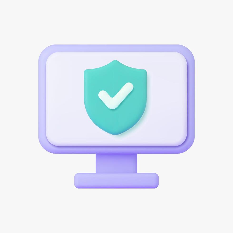 Screen display with safety sign 3d icon. Isolated on white. vector