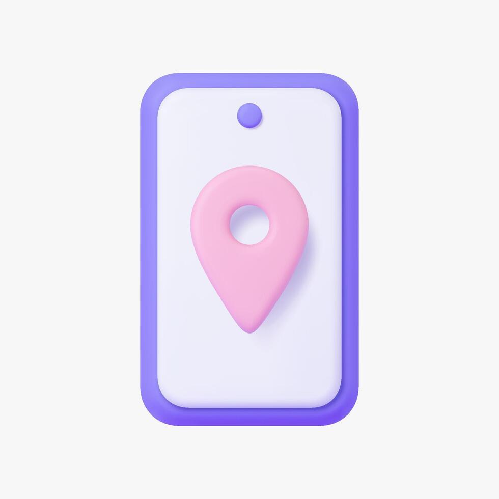 Mobile phone with navigation pin 3d icon. Isolated on white. vector