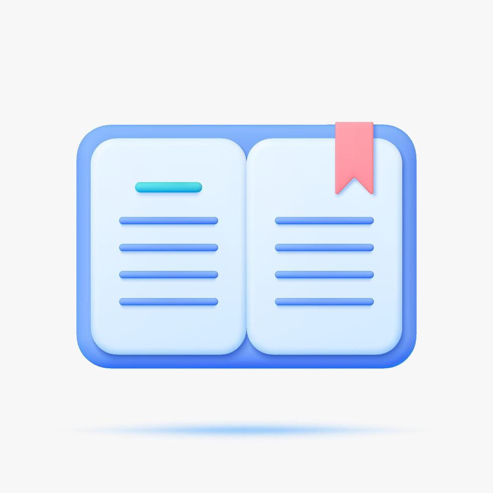 Opened book 3d icon. Isolated on white. vector