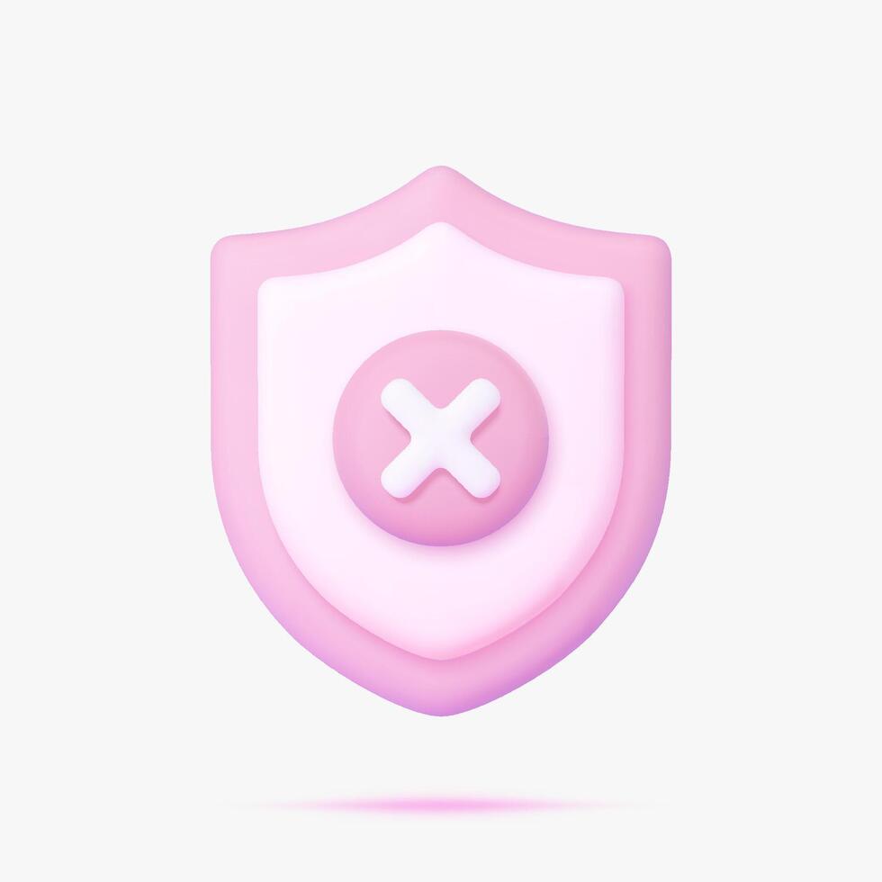 Shield with decline icon 3d icon. Isolated on white. vector