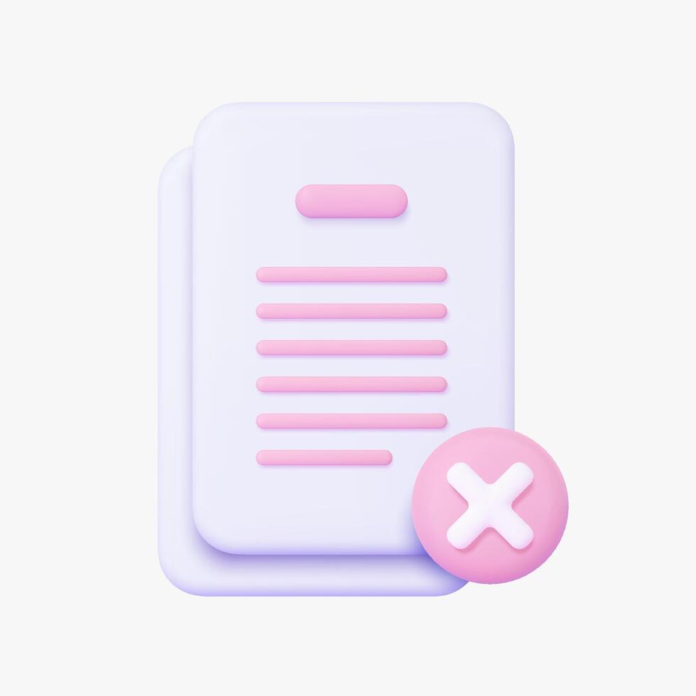 Document with Decline sign 3d icon. Isolated on white. vector