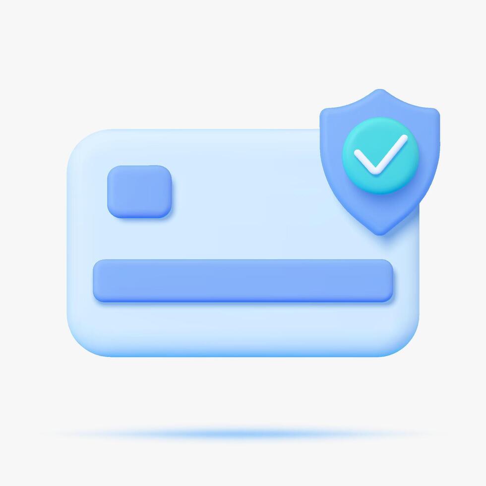 Credit card with guard shield 3d icon. Isolated on white. vector