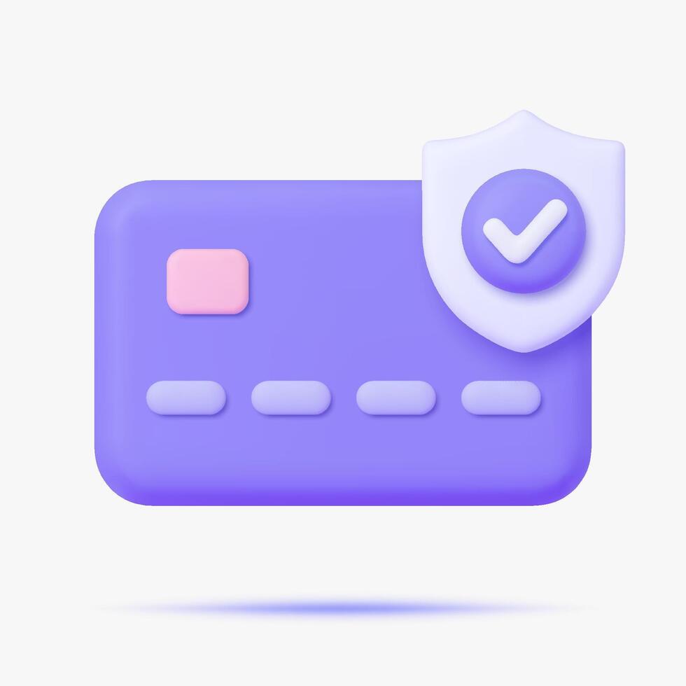 Credit card with shield 3d icon. Isolated on white. vector