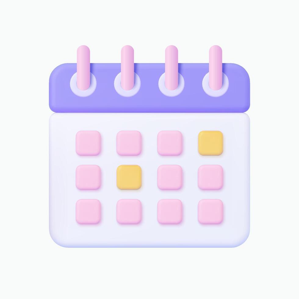 Calendar or schedule 3d icon. Isolated on white. vector