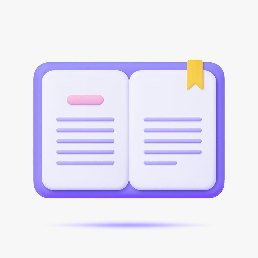 Opened book 3d icon. Isolated on white. vector