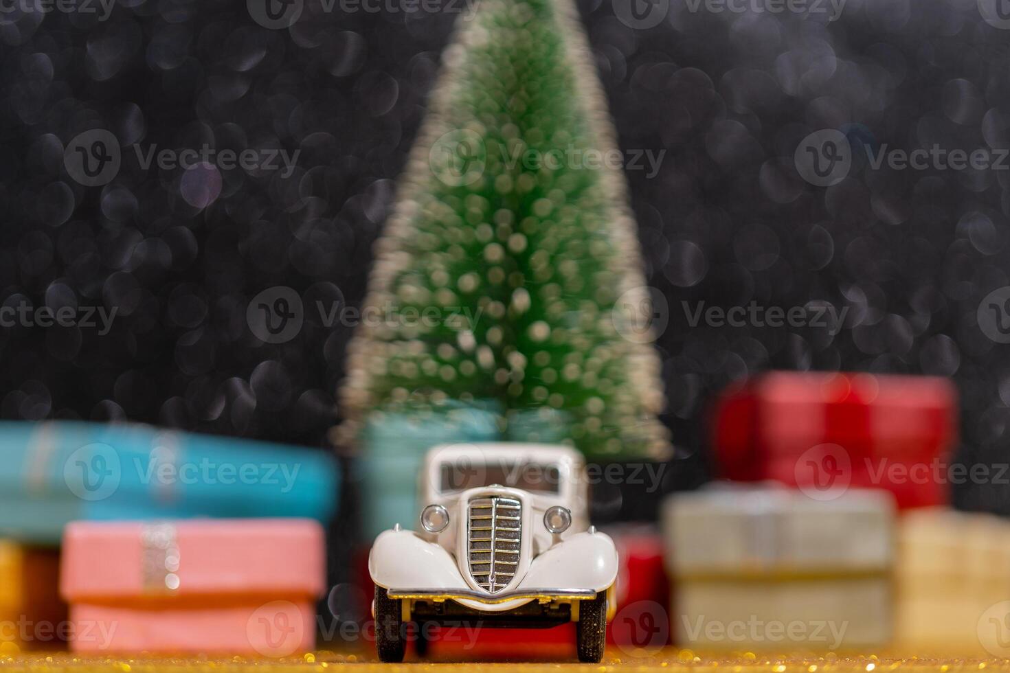 Moscow, Russia. November 24, 2020. Car - delivery of Christmas gifts. Beautiful festive Christmas composition of gifts and toys. photo