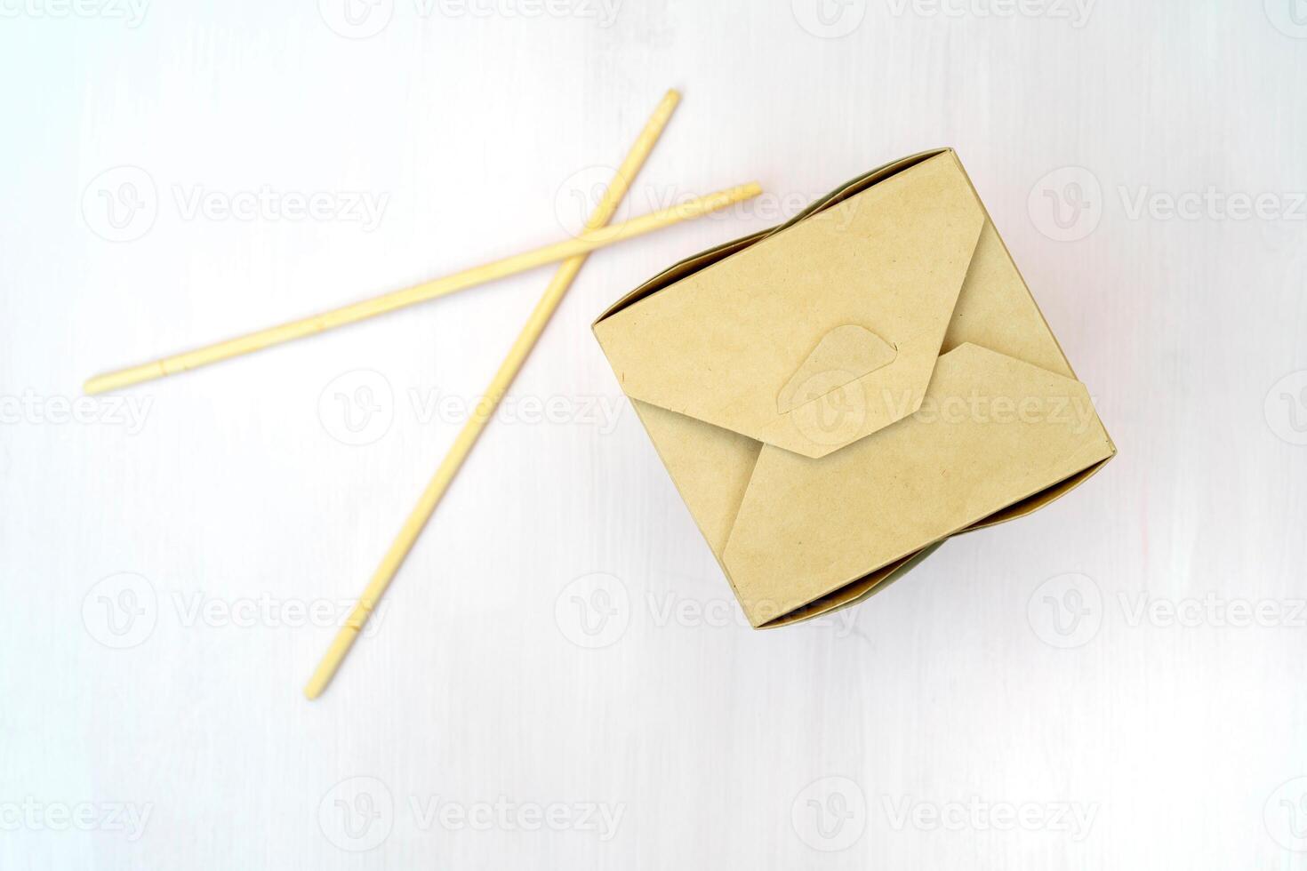 Closed WOK paper packaging boxes. For Asian fast foods. photo