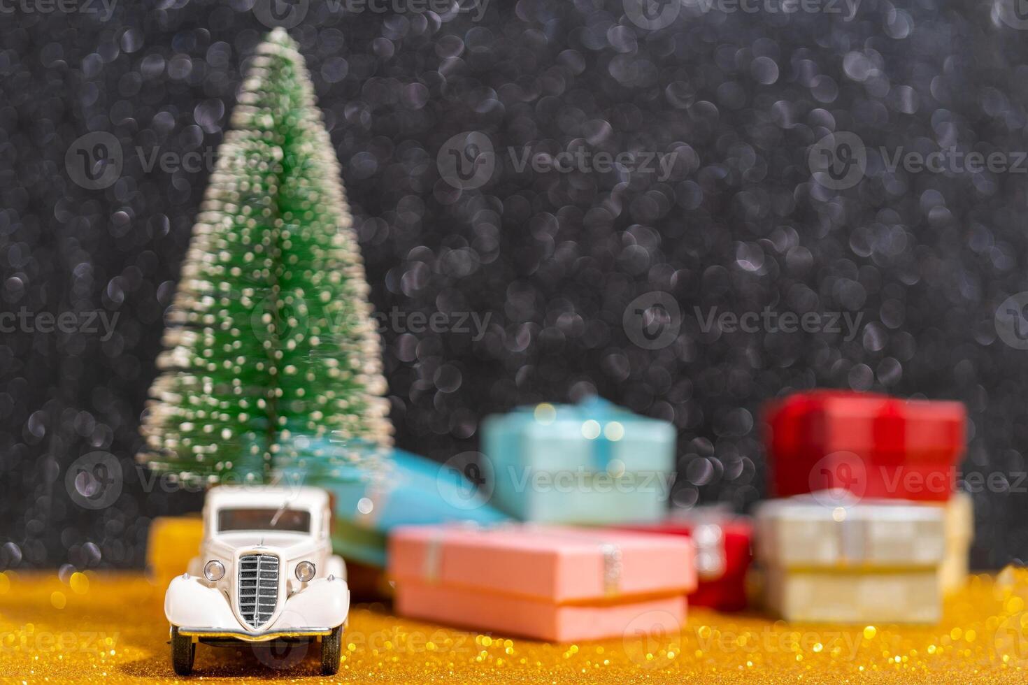 Moscow, Russia. November 24, 2020. Car - delivery of Christmas gifts. Beautiful festive Christmas composition of gifts and toys. photo