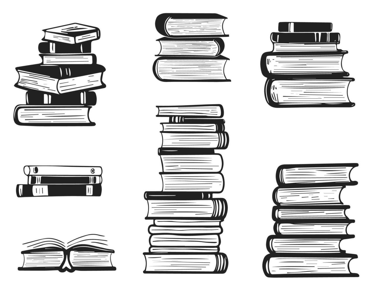 Hand drawn stack of books. Black and white doodle sketch style illustration. vector
