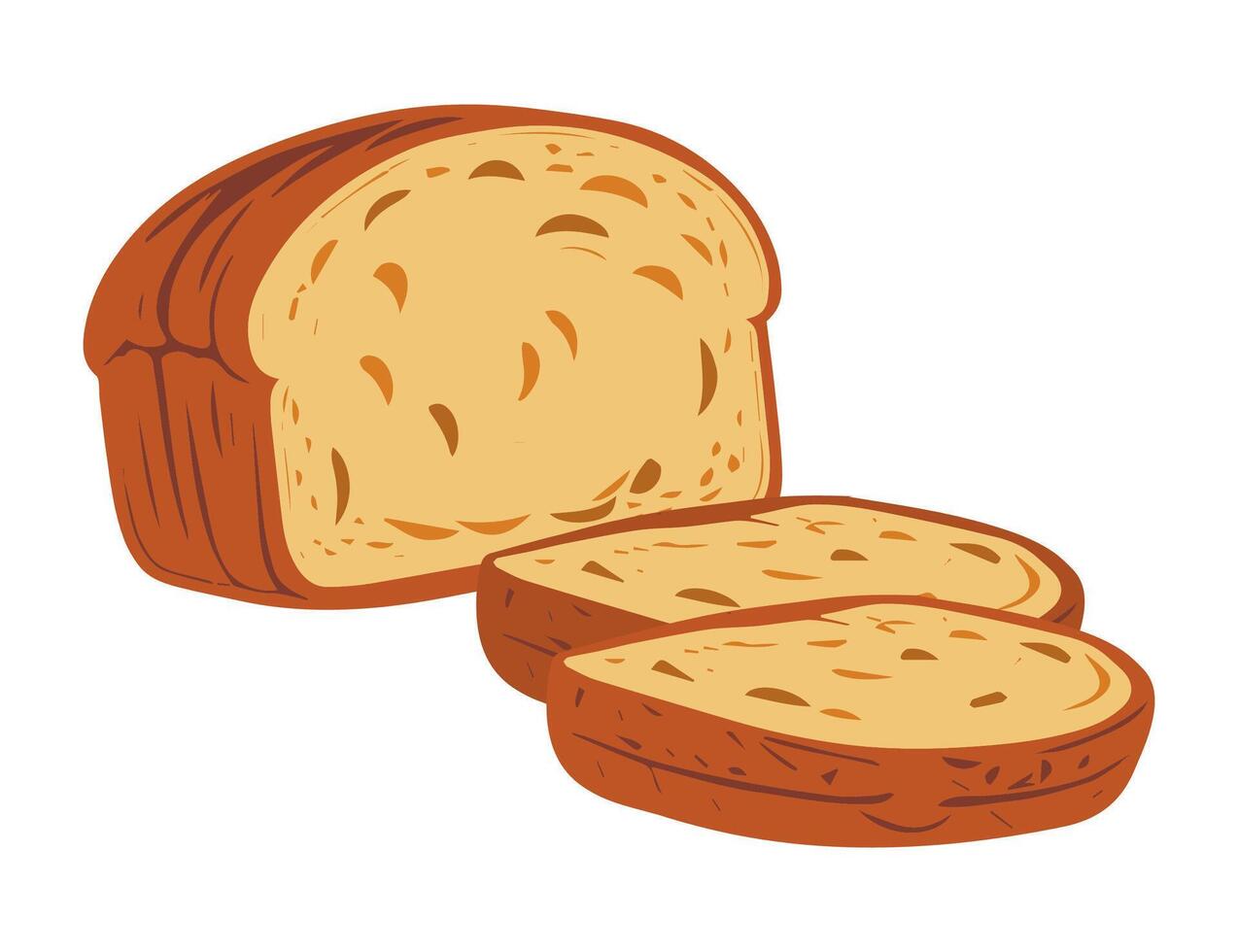 Hand drawn fresh bread, whole and sliced. Cartoon style illustration. vector