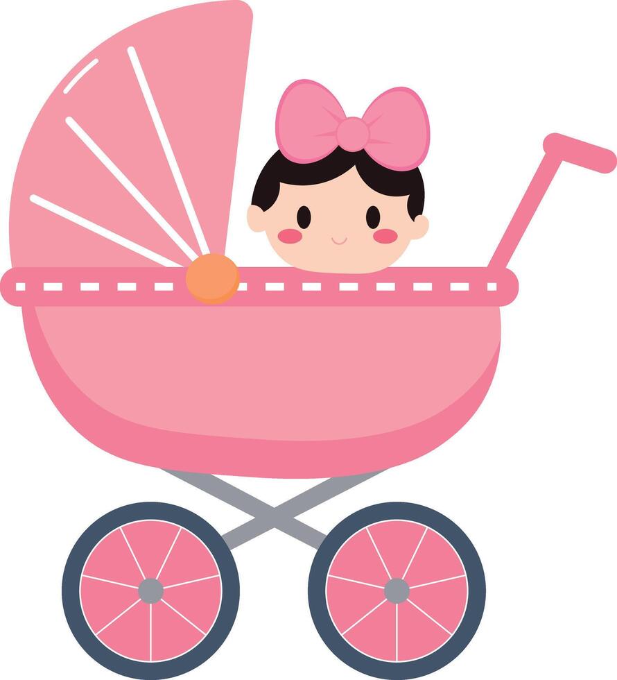 baby new born girl, in baby stroller vector