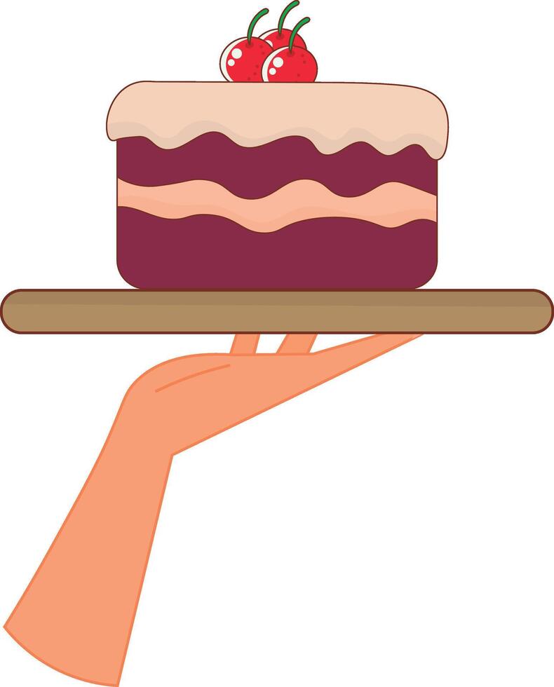 Chocolate cake with cherry decoration, illustration, pattern vector