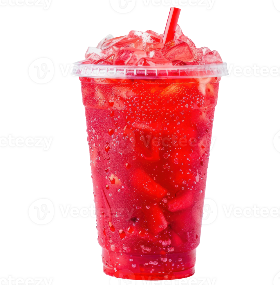a strawberry iced tea in a plastic cup transparent background png