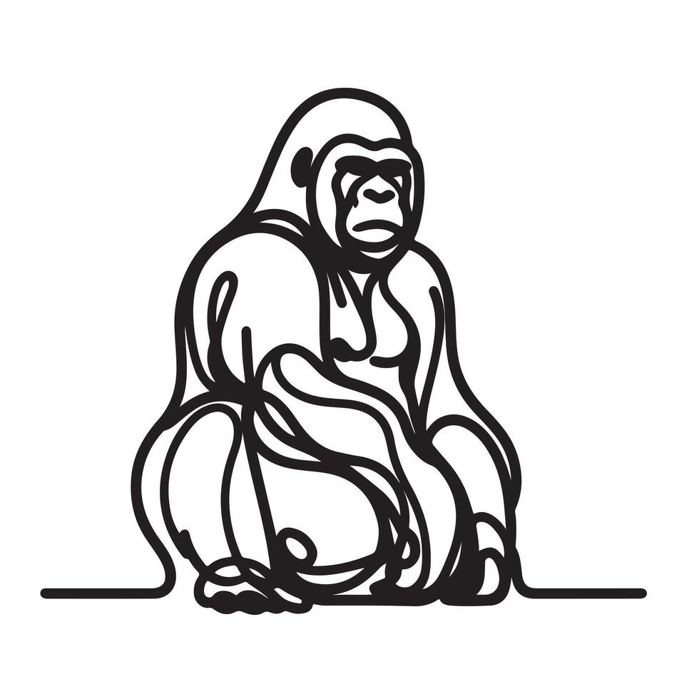a single outline black gorila sillhouette vector