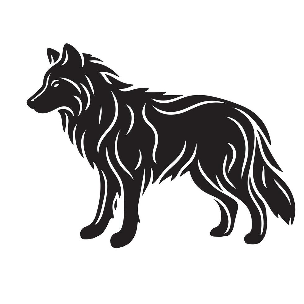 a black silhouette single line gray wolf with white background image vector