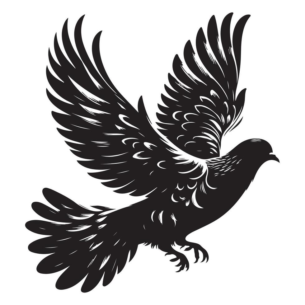 Pigeon silhouette, flying dove silhouette vector