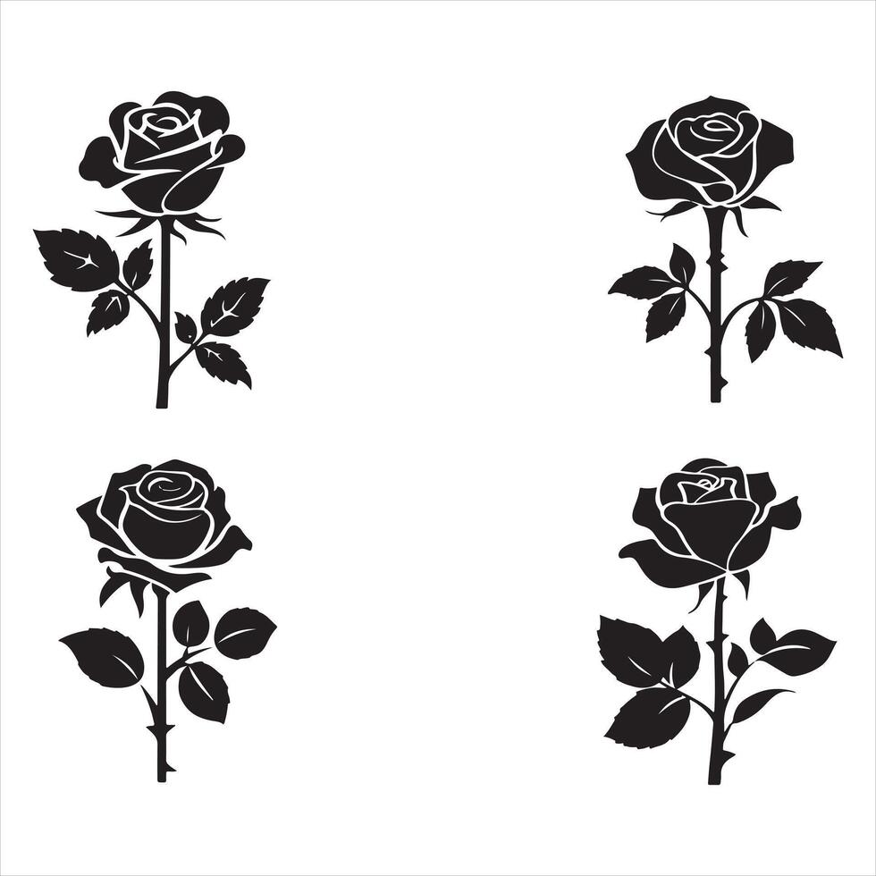 black flowers set silhouette vector
