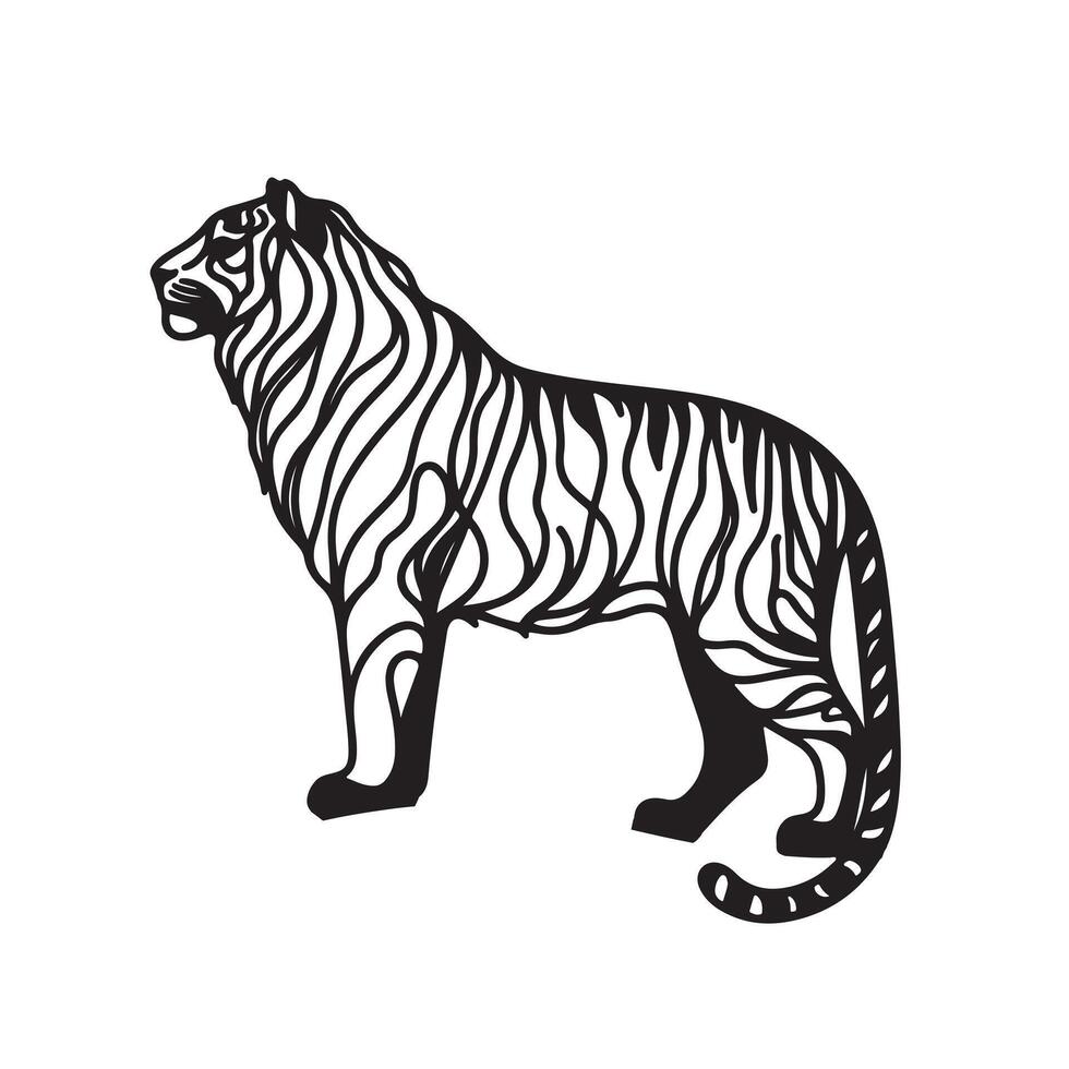 a black silhouette single line lion with white background image vector