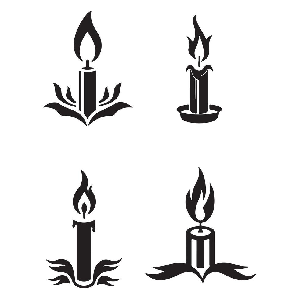 black candle set silhouette vector