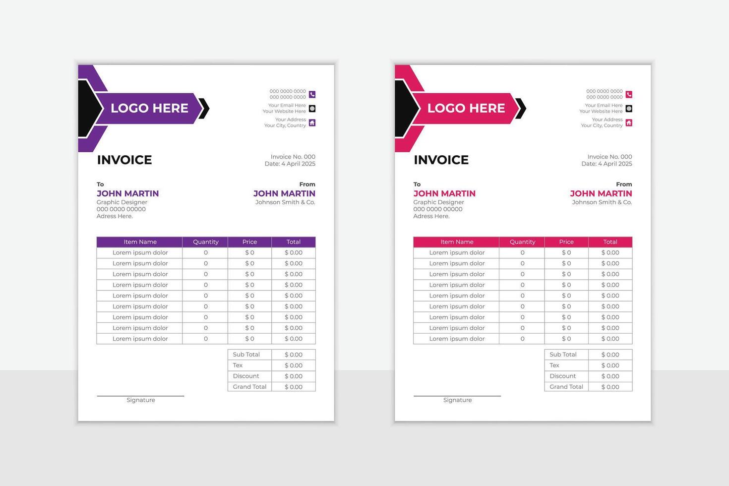 invoice Design, creative modern business payment arrangement vector
