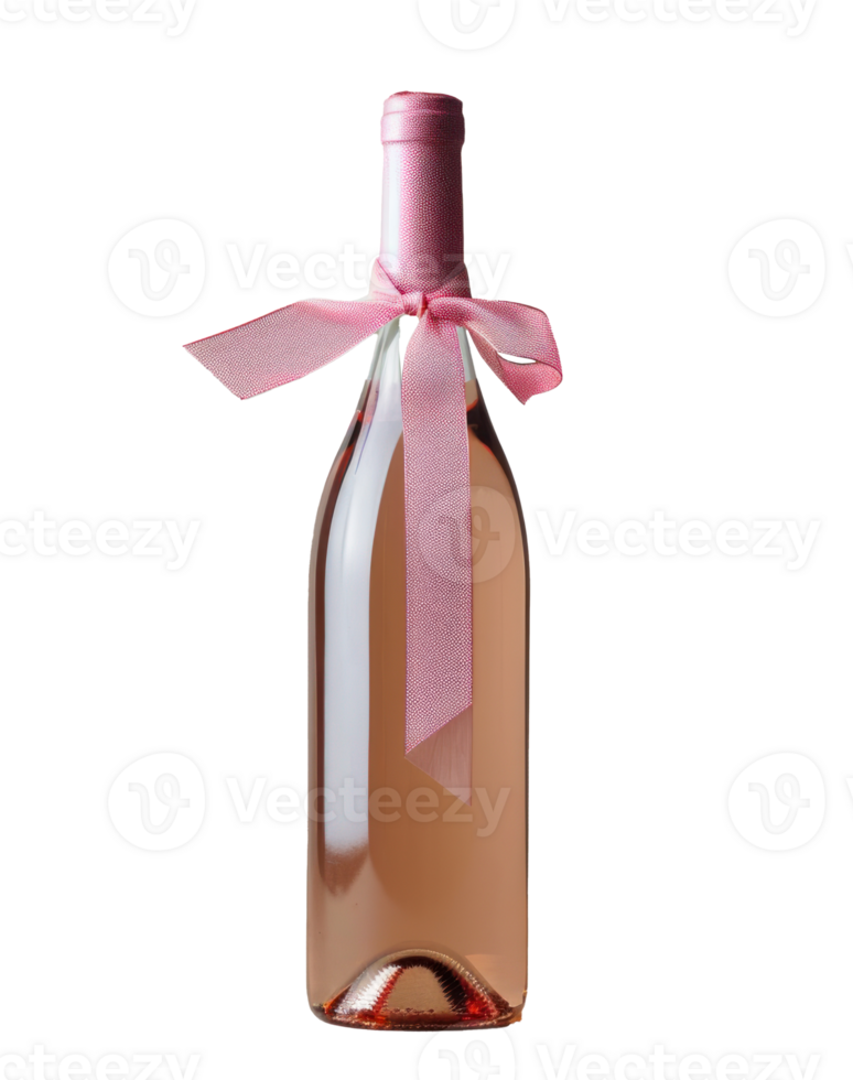 a bottle of wine with a pink ribbon on it on transparent background png