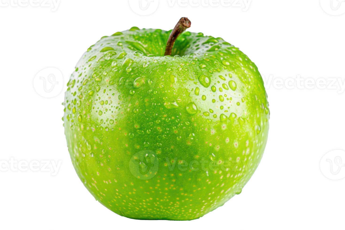 green apple with water droplets on it on transparent background png