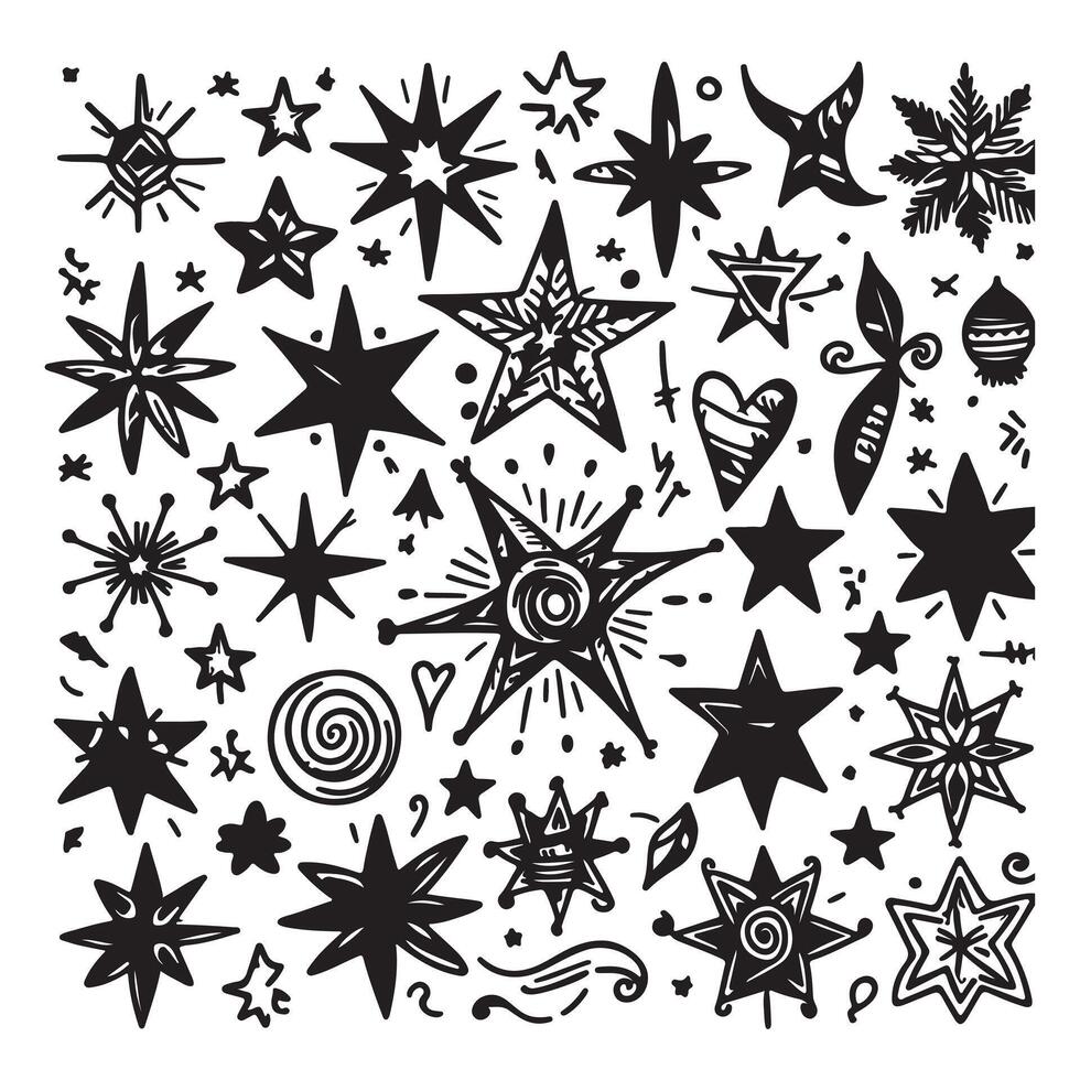 Star doodle collection. Set of hand drawn stars. Scribble illustrations vector