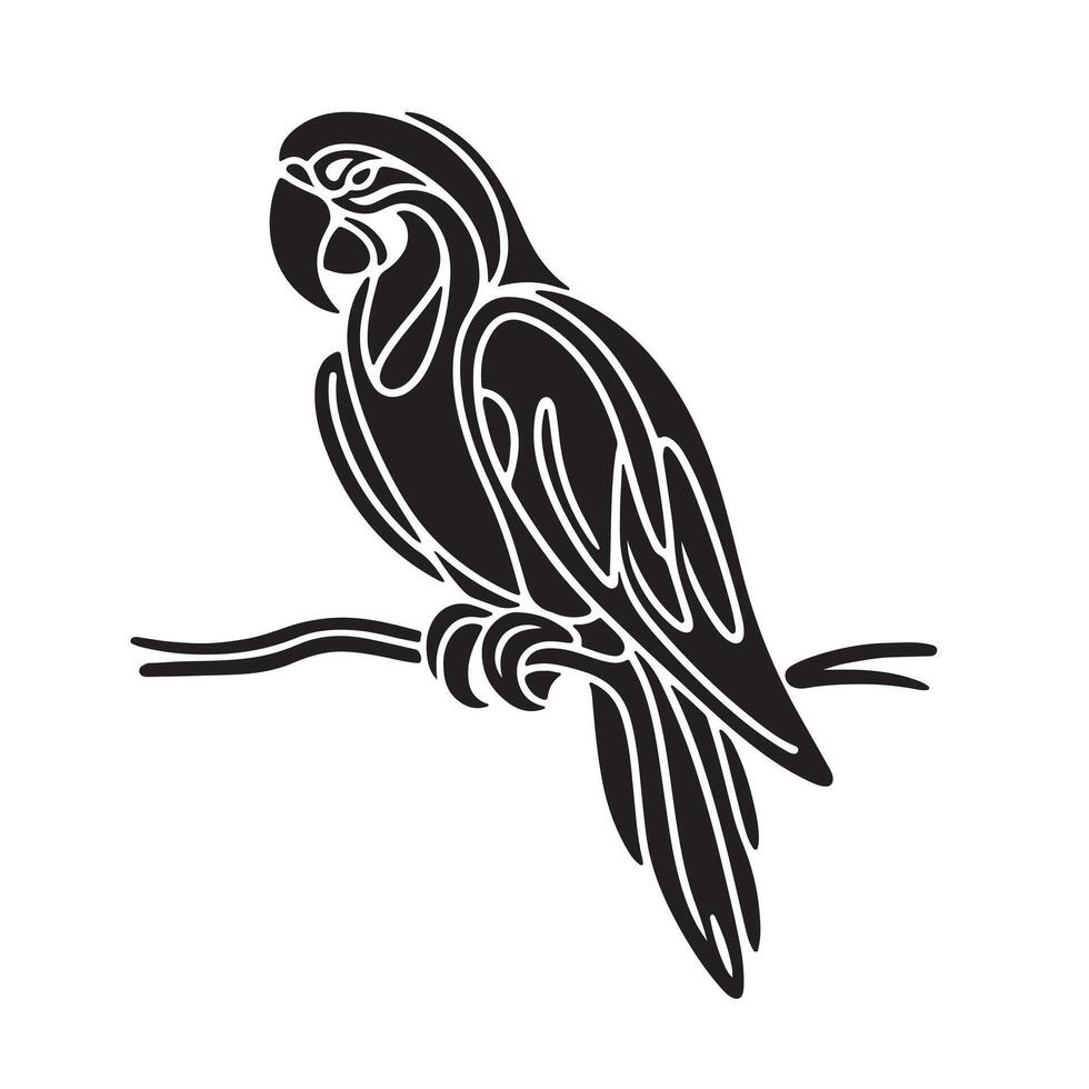 a black silhouette single line macaw with white background image vector