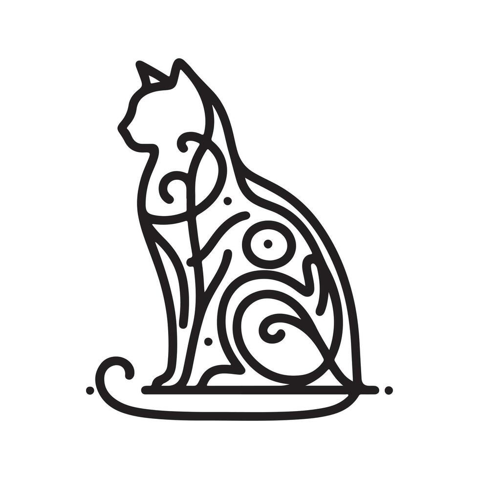 a black cat silhouette single line vector