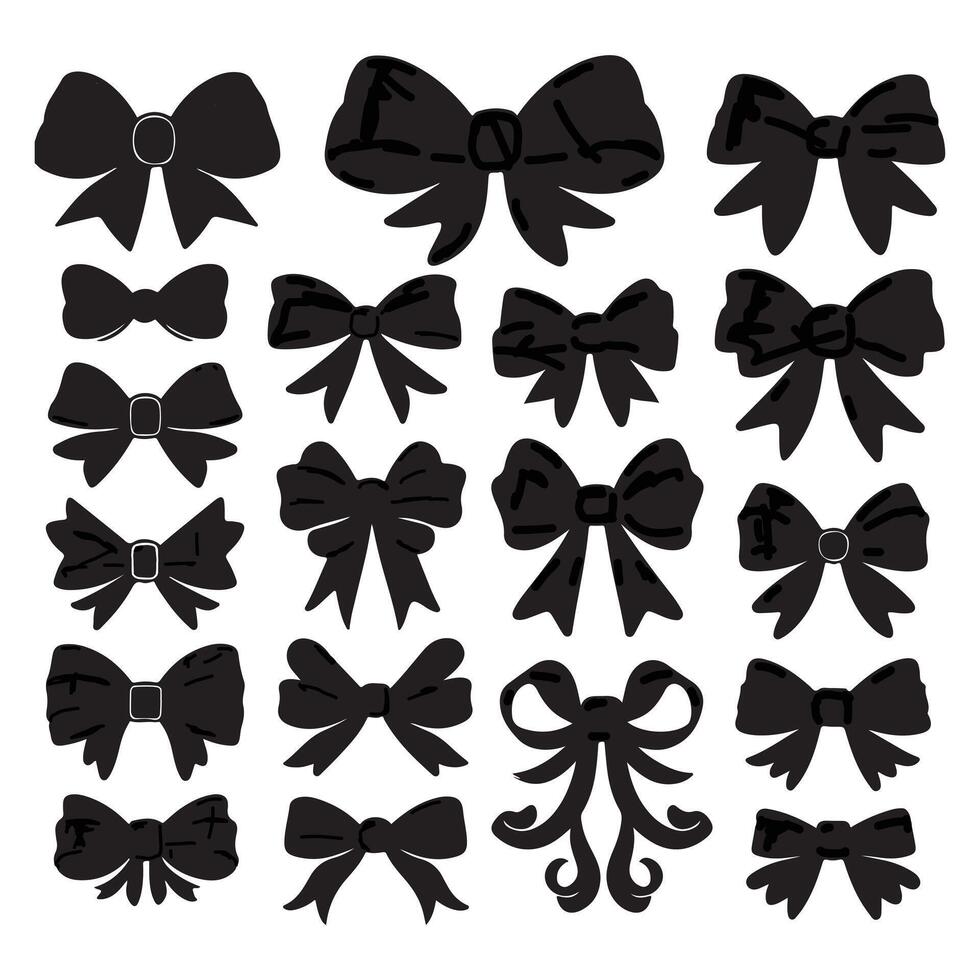 A collection of black bows with varying sizes and shapes. The bows are all black and are arranged in a row with white background vector