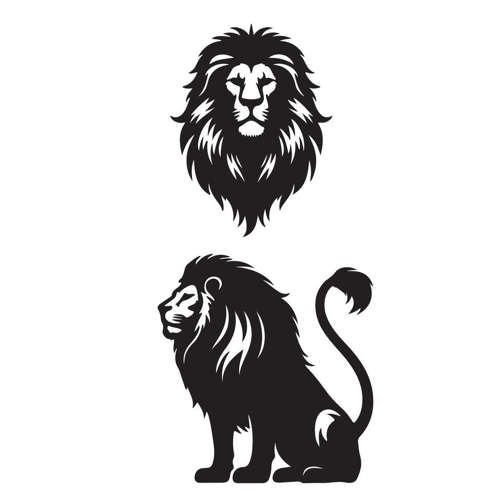 black lion silhouette set with white background vector