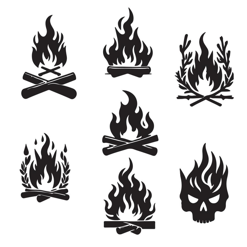 black burning icon set silhouette with white background vector