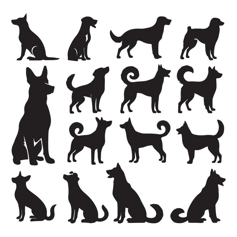 black dog silhouette set with white background vector